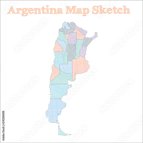 Argentina map. Hand-drawn country. Alluring sketchy Argentina map with regions. Vector illustration.