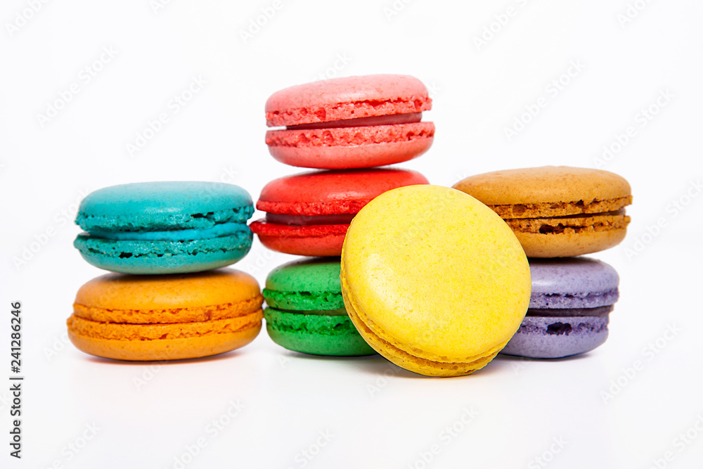 Sweet and colourful macaroons or macaron on white background. Sweet and colourful macaroons or macaron on white background.