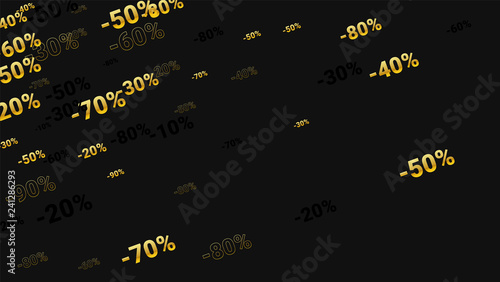 Percent Sings on Dark Background. Black Poster with Silver Percent Sings and Snowflakes. Vector Discount Sale Background.