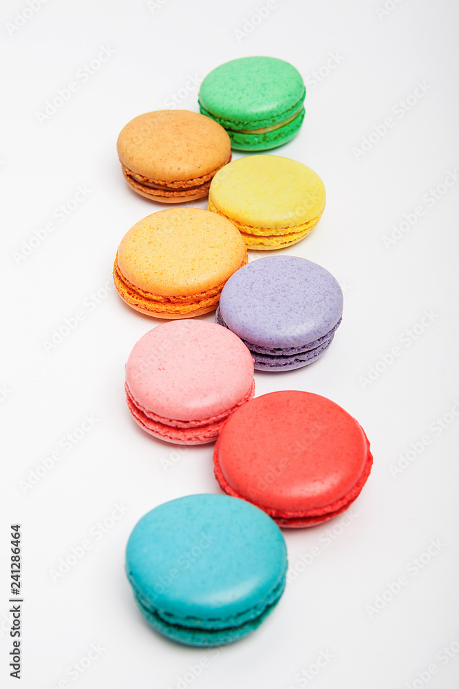 Sweet and colourful macaroons or macaron on white background. Sweet and colourful macaroons or macaron on white background.