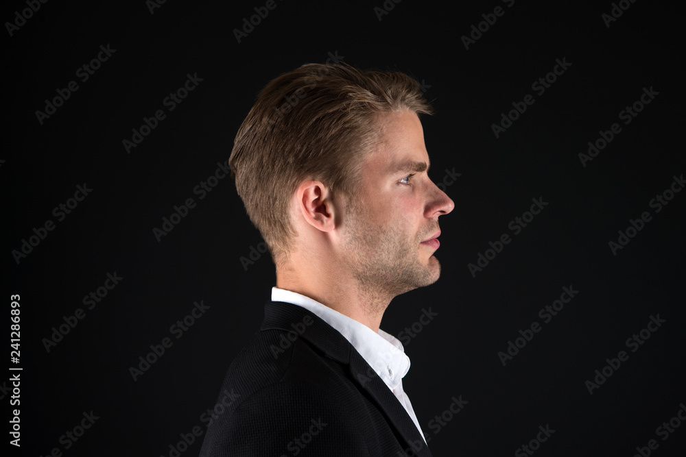 Business people hairstyle. Businessman hair groomed face. Stylish and modern appearance. Well groomed macho. Perfect style. Hair grooming tips. Business man well groomed guy dark background Business people hairstyle. Businessman hair groomed face. Stylish and modern appearance. Well groomed macho. Perfect style. Hair grooming tips. Business man well groomed guy dark background