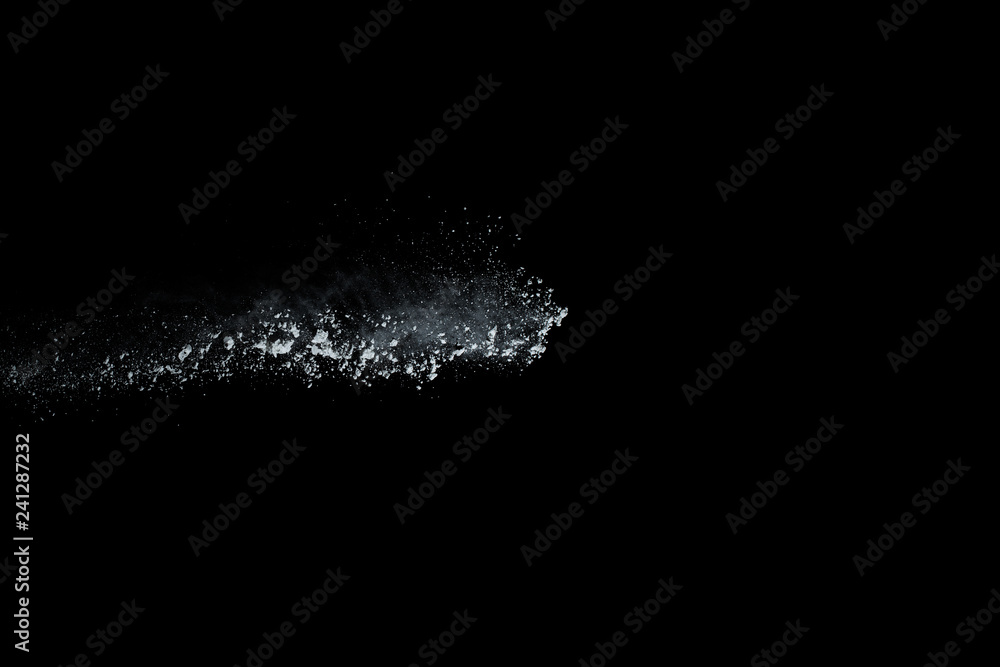 Fototapeta premium White powder explosion on black background. Colored cloud. Colorful dust explode. Paint Holi.