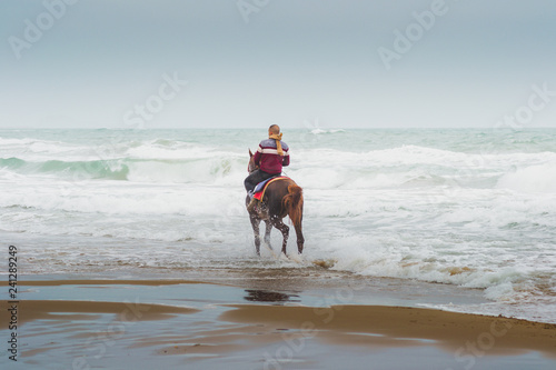The incredible seascaping view of beach with blue sea in morocco in summer
