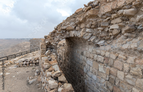 Interior courtyard in the medieval fortress Ash Shubak, standing on a hill near Al Jaya city in Jordan photo