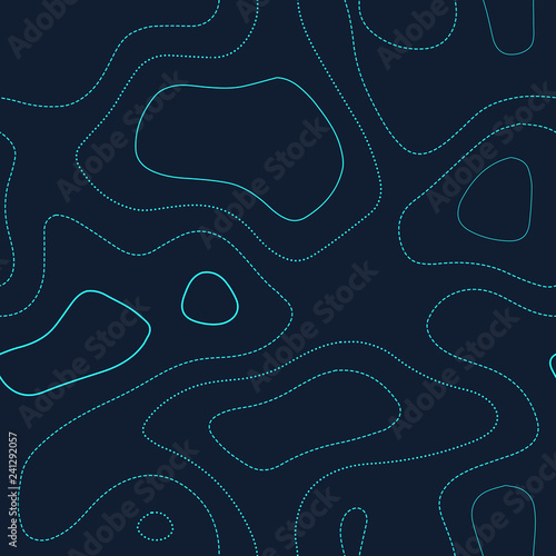 Topographic contours. Admirable topography map. Futuristic seamless design, bizarre tileable isolines pattern. Vector illustration.