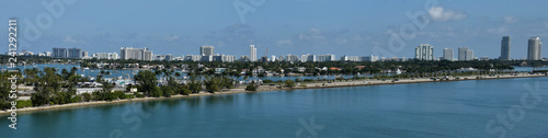 Miami and Miami Beach looking east from downtown panoramic
