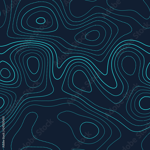 Amazing topography. Admirable topography map. Futuristic seamless design, flawless tileable isolines pattern. Vector illustration.