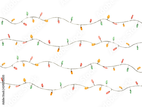 Watercolor vector Christmas garland with colorful lights.
