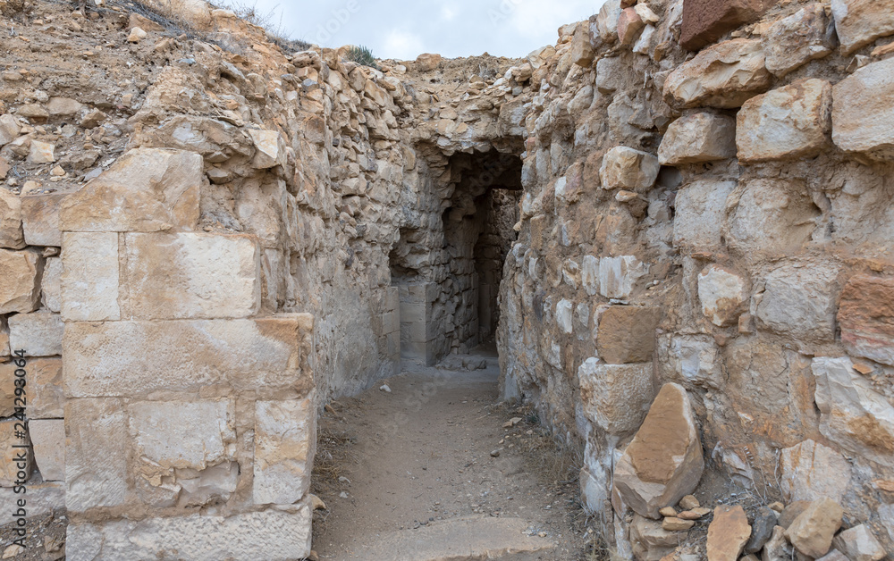 Interior courtyard in the medieval fortress Ash Shubak, standing on a hill near Al Jaya city in Jordan