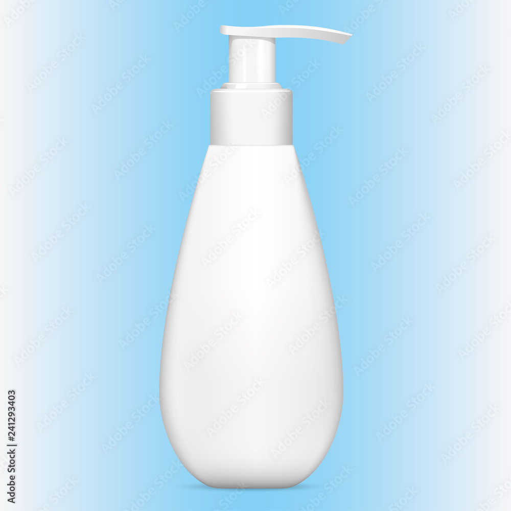 Illustration of an object bottle object for cleaning product or cosmetic, white, pump cap. Ideal for product catalogs and cosmetic hygiene information Illustration of an object bottle object for cleaning product or cosmetic, white, pump cap. Ideal for product catalogs and cosmetic hygiene information