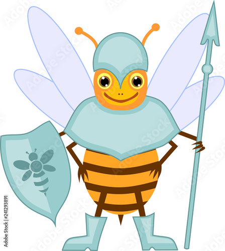 Cartoon security guard bee isolated on white background