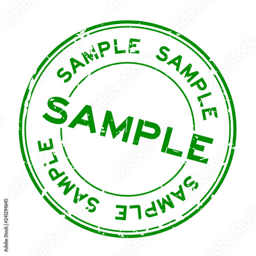 Grunge green sample word round rubber seal stamp on white background