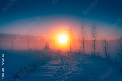 Winter sunset view from Sotkamo  Finland.