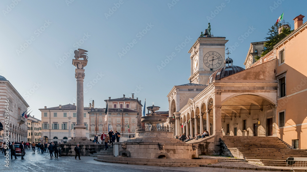 Beautiful view of Piazza Libertà with the Carrara fountain, Udine, Friuli Venezia Giulia, Italy