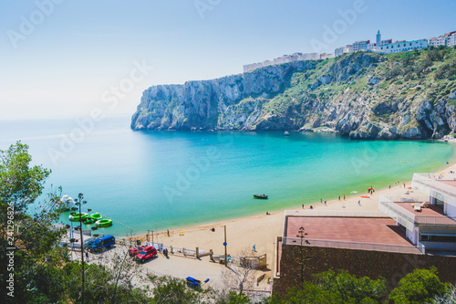 The incredible seascaping view of beach with blue sea in morocco in summer