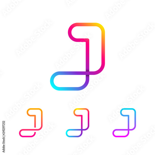 Abstract Letter J Line Monogram Colorful loops logotype, Circle shape, swirl spiral infinity logo symbol, Technology and digital connection
