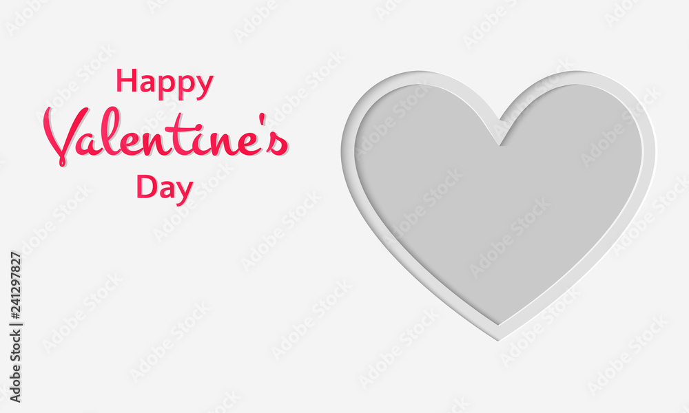 Happy Valentines Day cut paper style, heart symbol on white background, festive banner or greeting card vector illustration