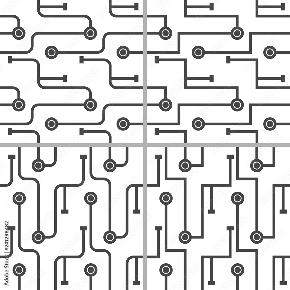 Set of 4 abstract microchip scheme. Simple monochrome lines on white background. Set of 4 abstract microchip scheme. Simple monochrome lines on white background.
