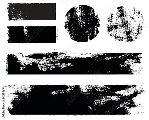 Grunge overlay banners and stamps background. Vector distress textures.