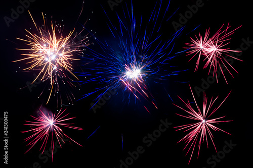 Abstract Colorful fireworks on black background for celebrating events  New year  Christmas  Bonfire Night