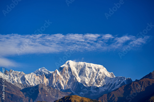 Annapurna South Peak and pass in the Himalaya mountains, Annapurna region, Nepal