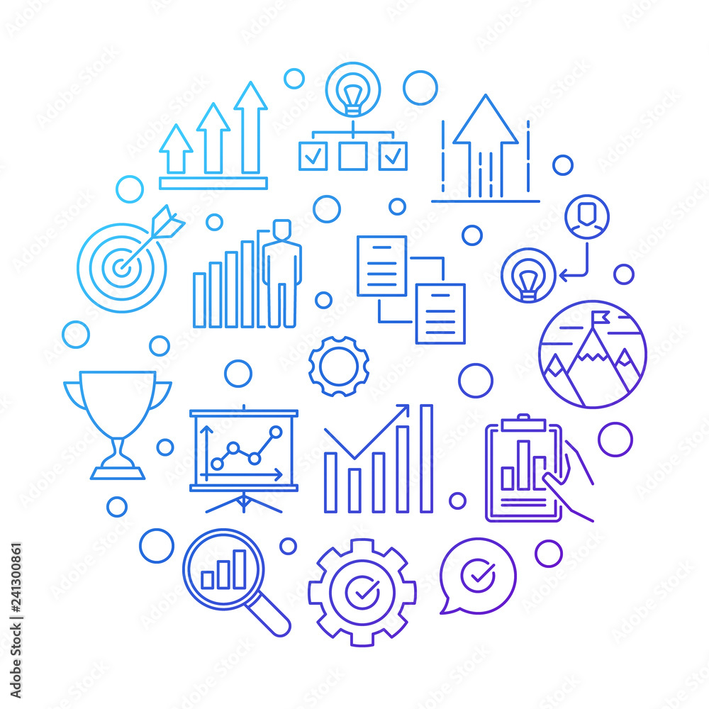 Business success circular vector colored illustration in outline style on white background