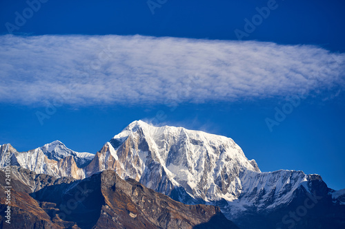Annapurna South Peak and pass in the Himalaya mountains, Annapurna region, Nepal