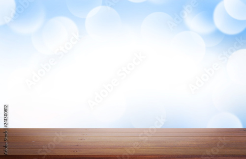 Wooden product display with blue gradient background