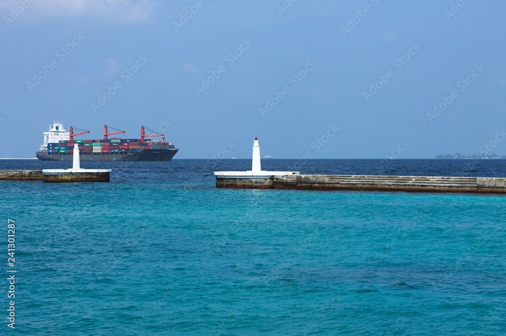 Entrance of Male harbor in a sunny day (Maldives, Asia)