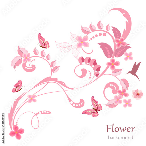 romantic swirling ornament with floral elements for your design