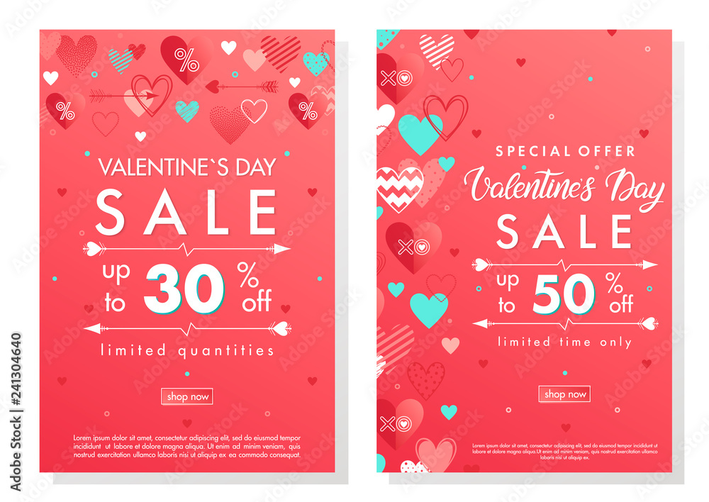 Valentines Day special offer banners with different hearts.Sale flyers templates perfect for prints, flyers, banners, promotions, special offers and more. Vector Valentines Day promotions. Valentines Day special offer banners with different hearts.Sale flyers templates perfect for prints, flyers, banners, promotions, special offers and more. Vector Valentines Day promotions.