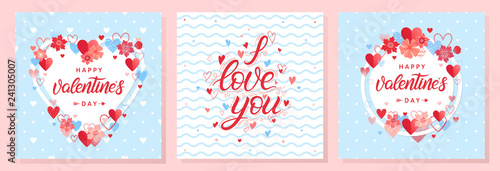 Collection of creative Valentines cards.Hand drawn lettering with hearts and flowers.Romantic illustrations perfect for prints,flyers,posters,holiday invitations and more.Valentines Day illustrations.