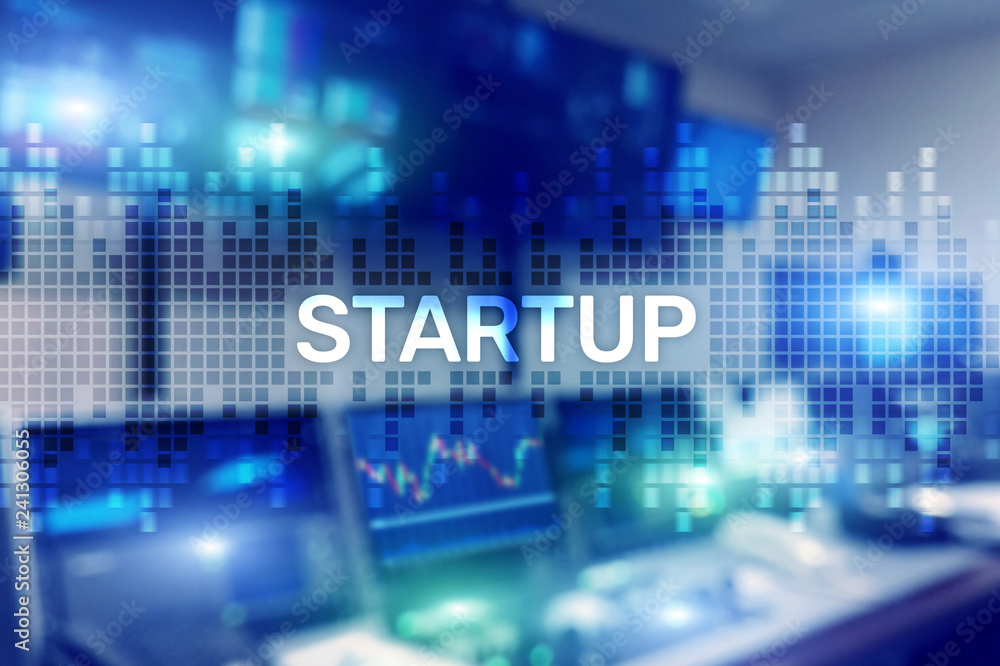 Startup concept with double exposure diagrams blurred background Startup concept with double exposure diagrams blurred background
