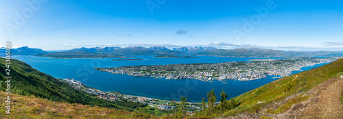 Wide panoramic arial view of Tromso in Norway