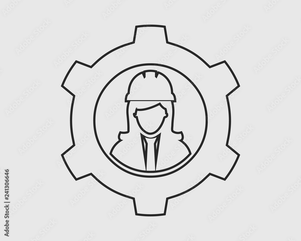 Mechanical Engineer line Icon. Female Symbol with Gear Sign