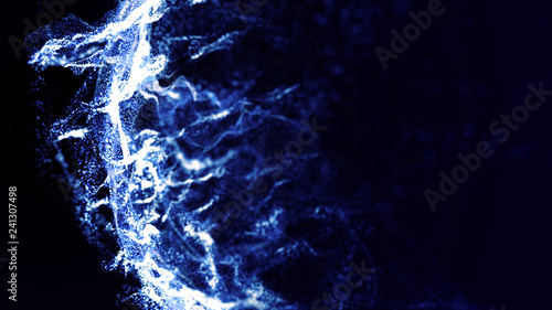 Abstract water splash.Big data. Cyber or technology background. Neon flare. 3D rendering.