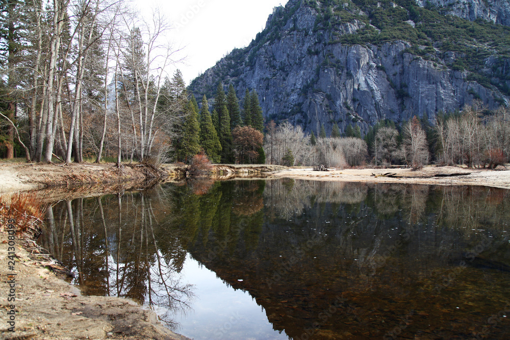 View of Yosemite National Park in the winter at USA View of Yosemite National Park in the winter at USA