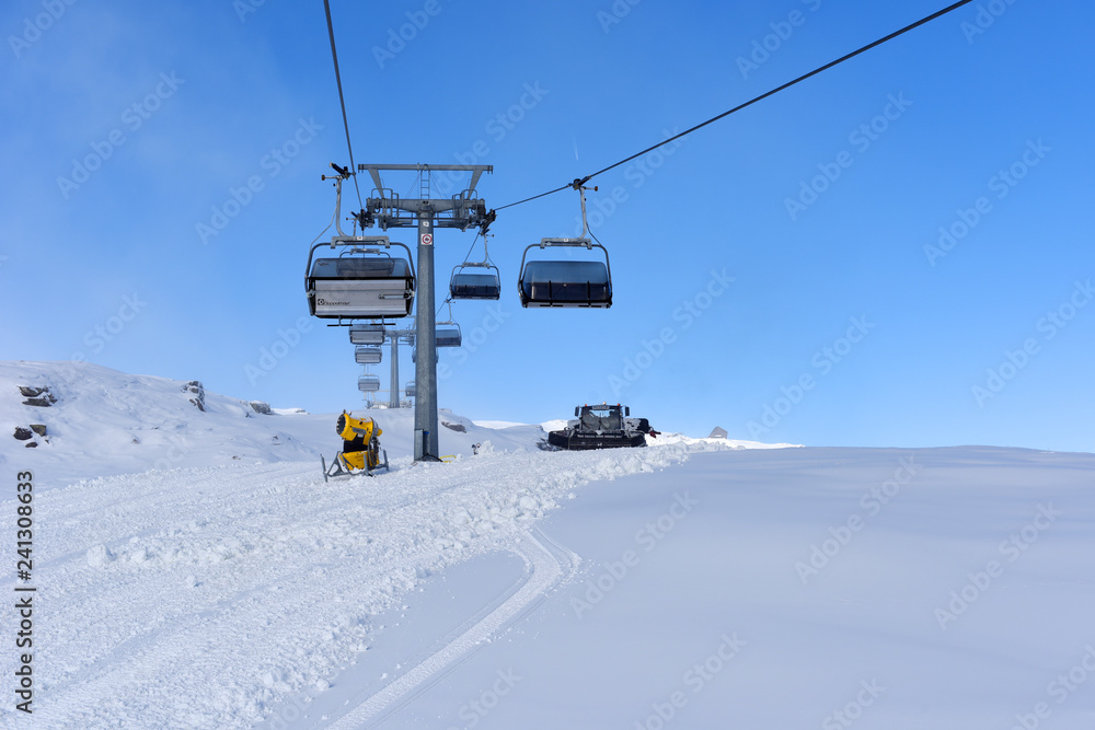 Panoramically view from ski slope over Dolomite mountains in Tre Valli, Italy. - Image Panoramically view from ski slope over Dolomite mountains in Tre Valli, Italy. - Image