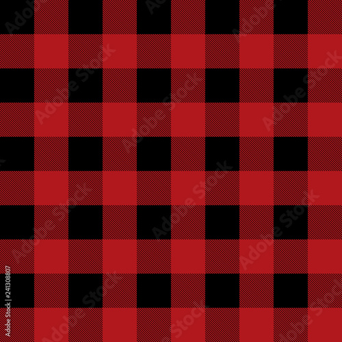 Lumberjack textile, black decorative pictures and red background