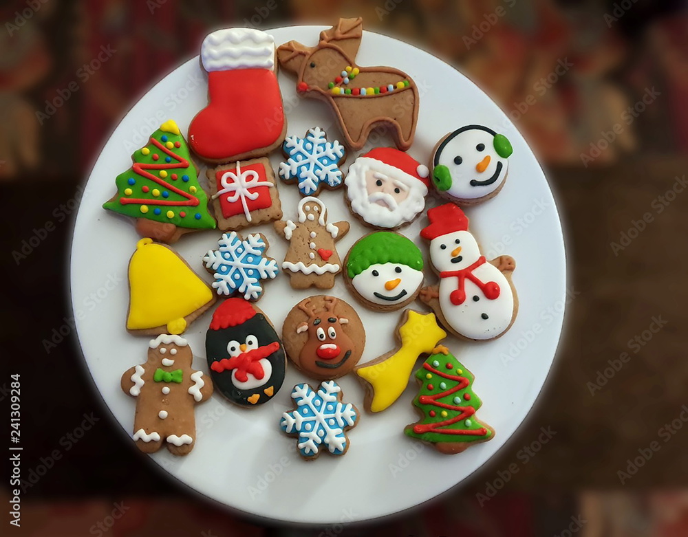 Christmas cookies collection on the white plate