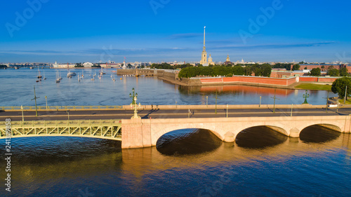 Panorama of St. Petersburg. Russia. Peter-Pavel's Fortress. Neva River. Panorama of Russian cities. Trinity Bridge. Summer day in Petersburg. Saint Petersburg.