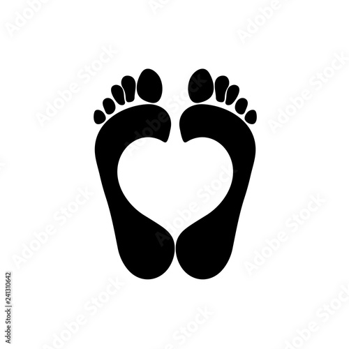 An imprint of both Human feet with a heart symbol inside. Vector object isolated on white background.