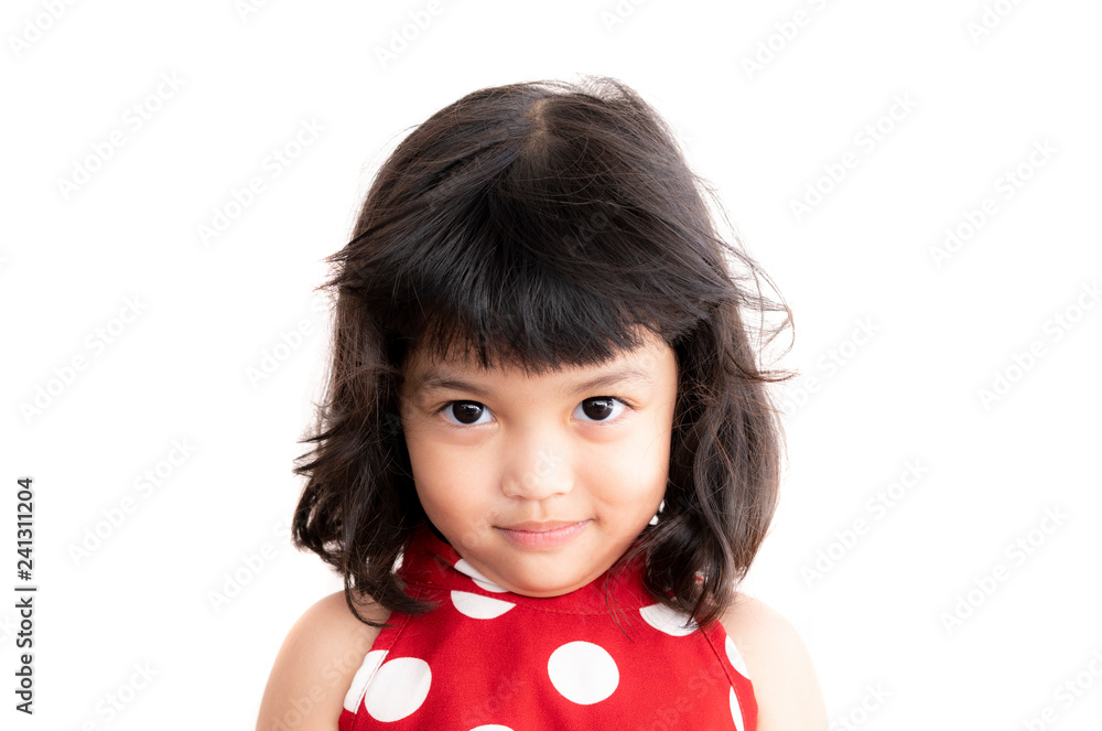 Happy Asian cute girl or kid smiling with happiness. face expression concept. isolated on white background Happy Asian cute girl or kid smiling with happiness. face expression concept. isolated on white background