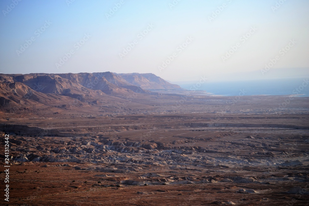 Beautiful sunrise over Masada fortress. Ruins of King Herod's palace in Judean Desert, Israel