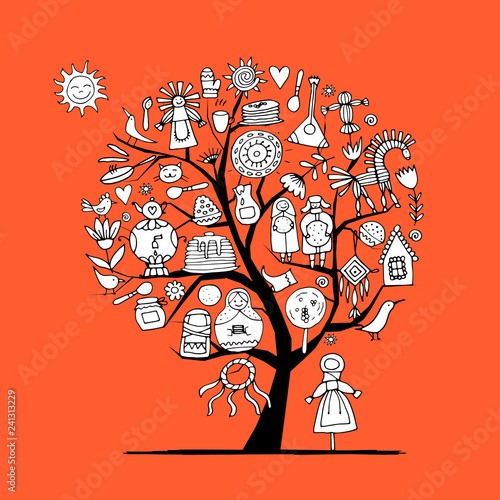 Maslenitsa or Shrovetide. Art tree for your design