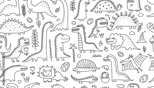 Fototapeta Naklejka Na Ścianę i Meble -  Funny dinosaurs. Seamless pattern for your design