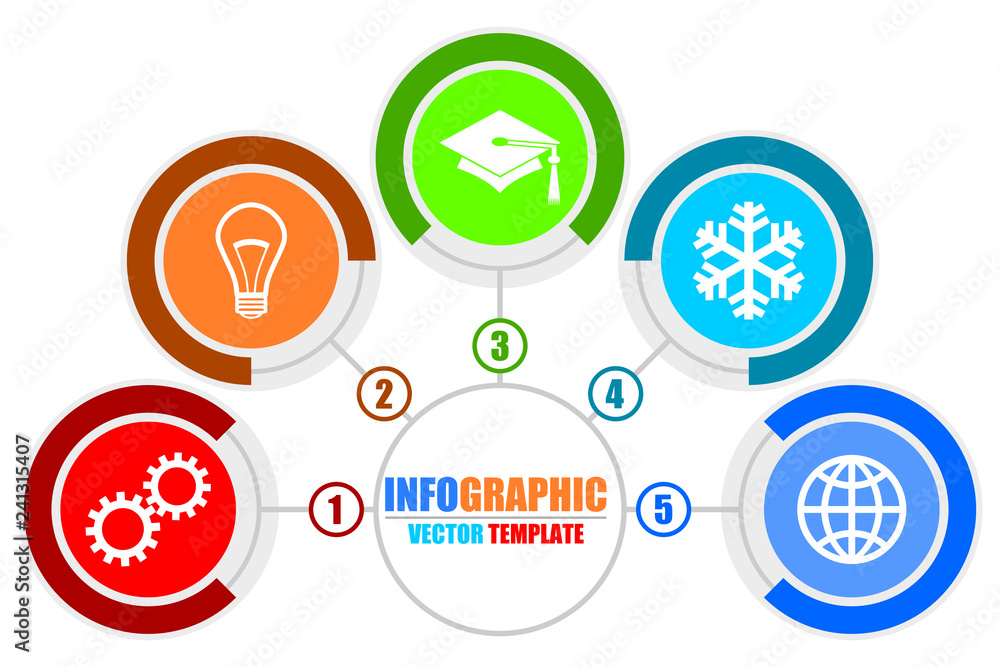 Fototapeta premium Infographic vector template for business and education presentation, diagram, workflow concept with 5 options