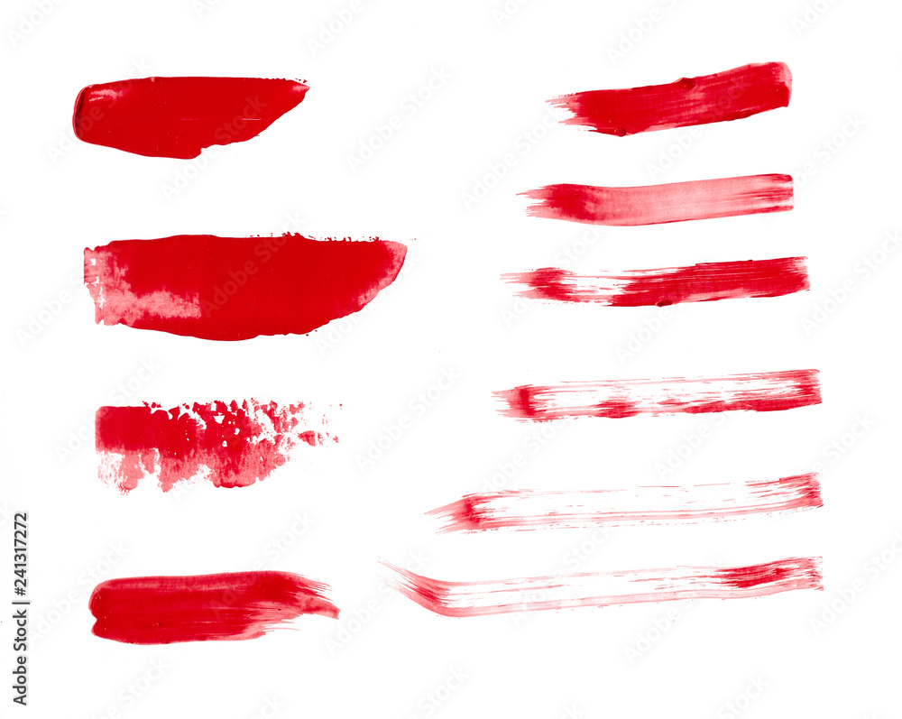 Red makeup smear of lip gloss isolated on white background. Red lipstick texture isolated on white background Red makeup smear of lip gloss isolated on white background. Red lipstick texture isolated on white background