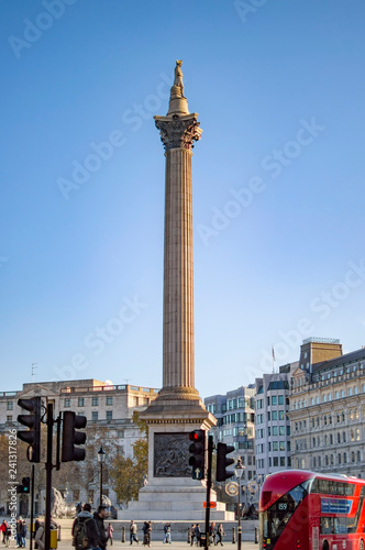 Tourist bus at trafalgar square road stopping