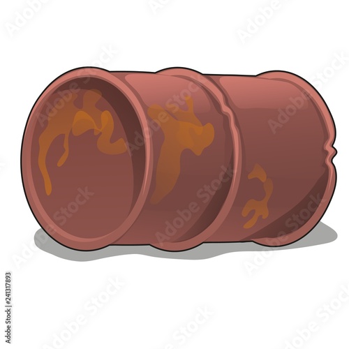 Rusty metal barrel isolated on white background. Vector cartoon close-up illustration.